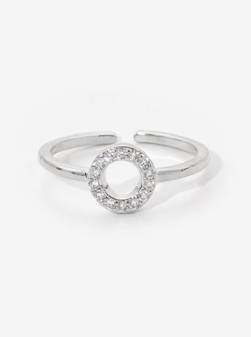 White Gold Dipped Round CZ Pave Adjustable Cuff Ring