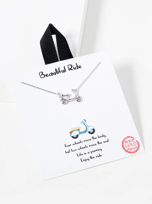 White Gold Dipped Scooter Pendant Necklace