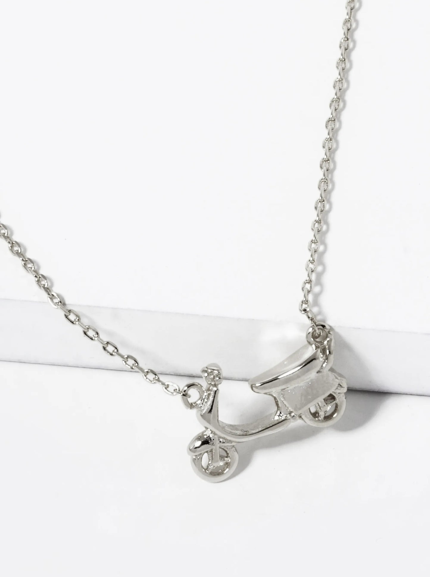 White Gold Dipped Scooter Pendant Necklace