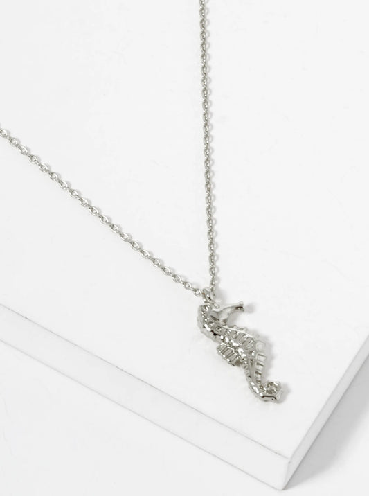 White Gold Dipped Seahorse Pendant Necklace