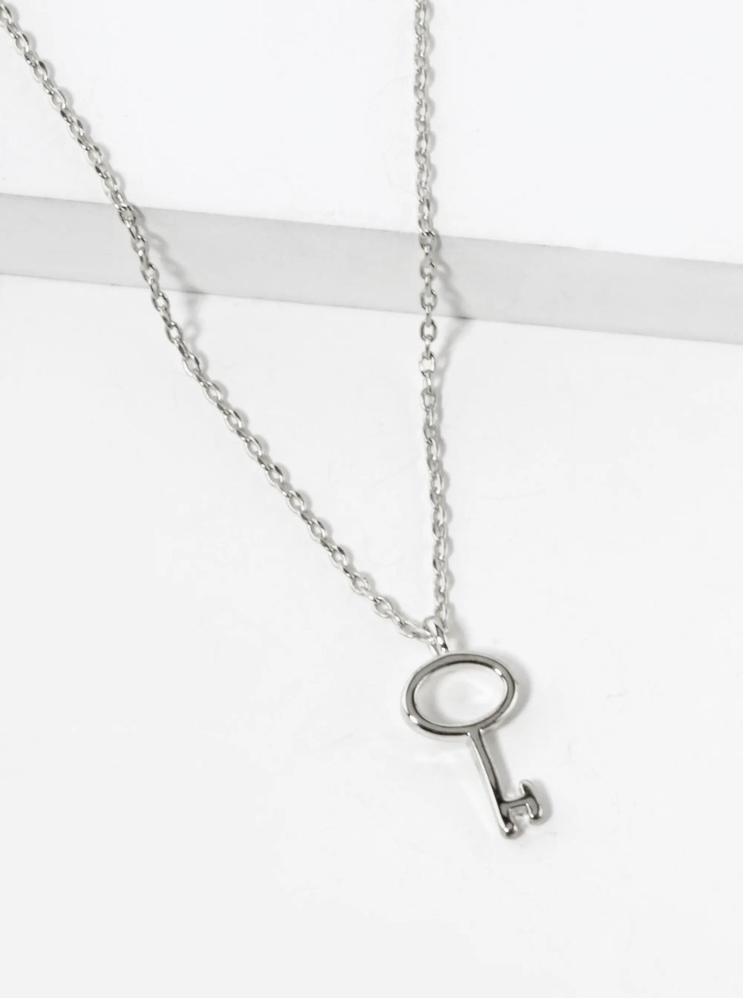 White Gold Dipped Simple Key Pendant Necklace