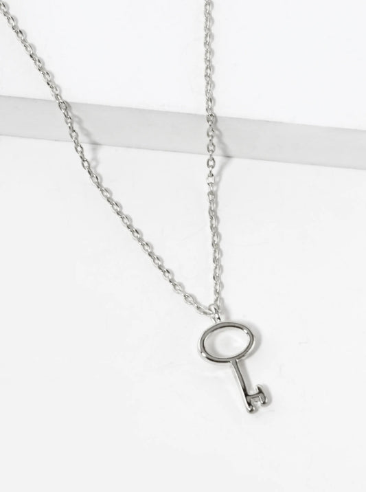 White Gold Dipped Simple Key Pendant Necklace