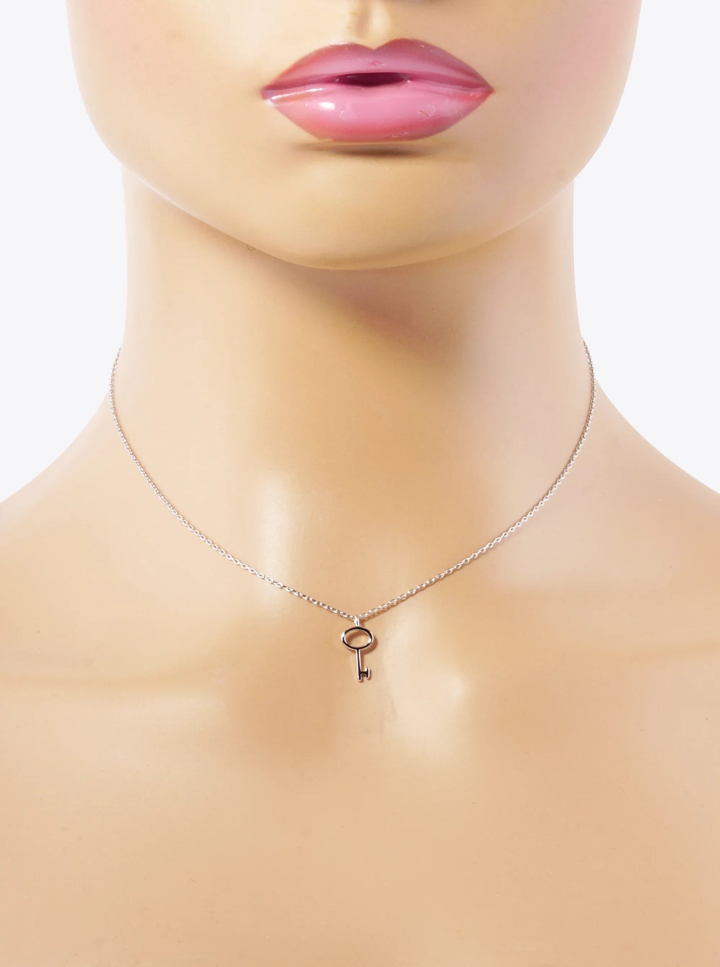 White Gold Dipped Simple Key Pendant Necklace