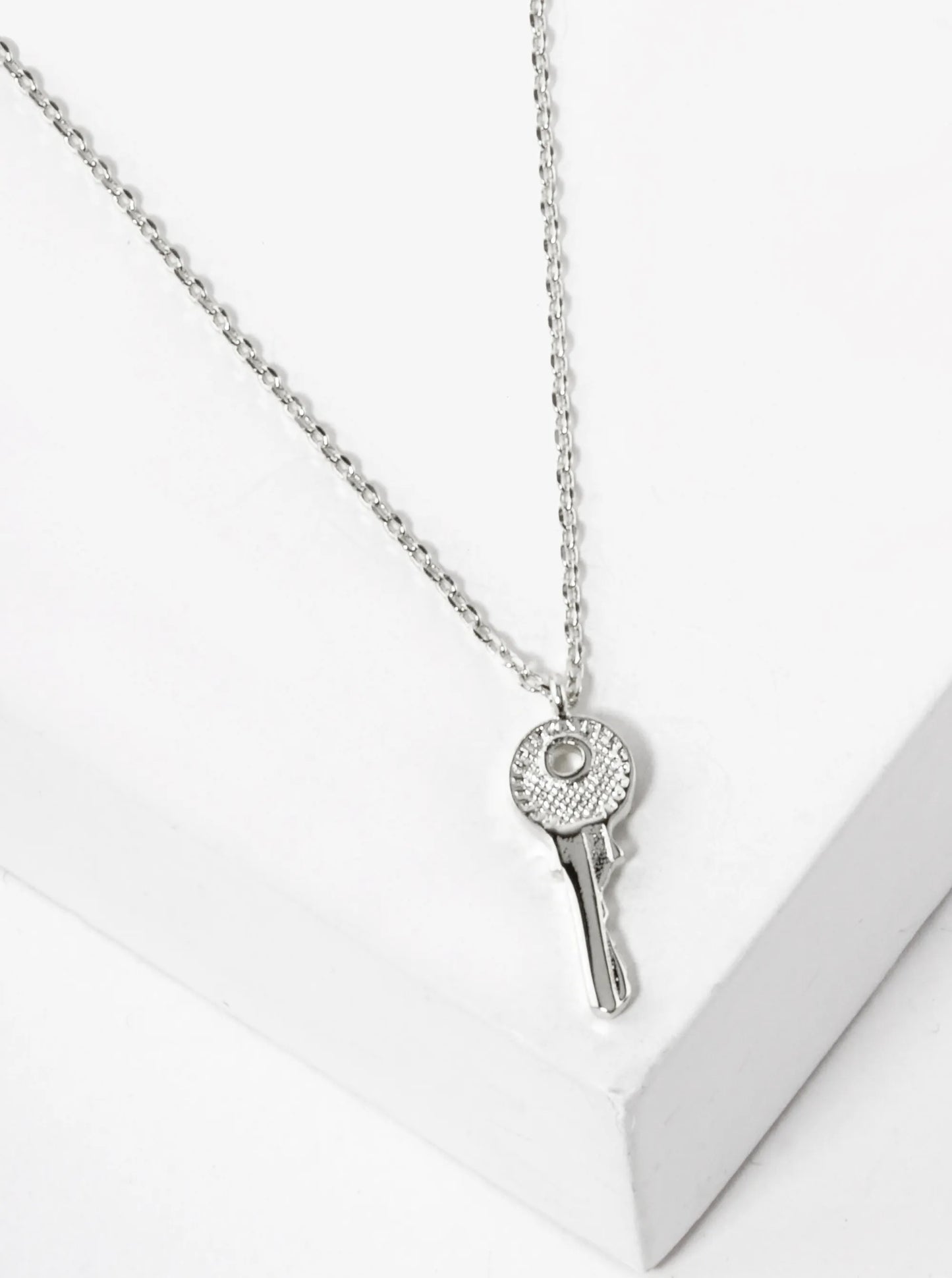 White Gold Dipped Simple Key Pendant Necklace