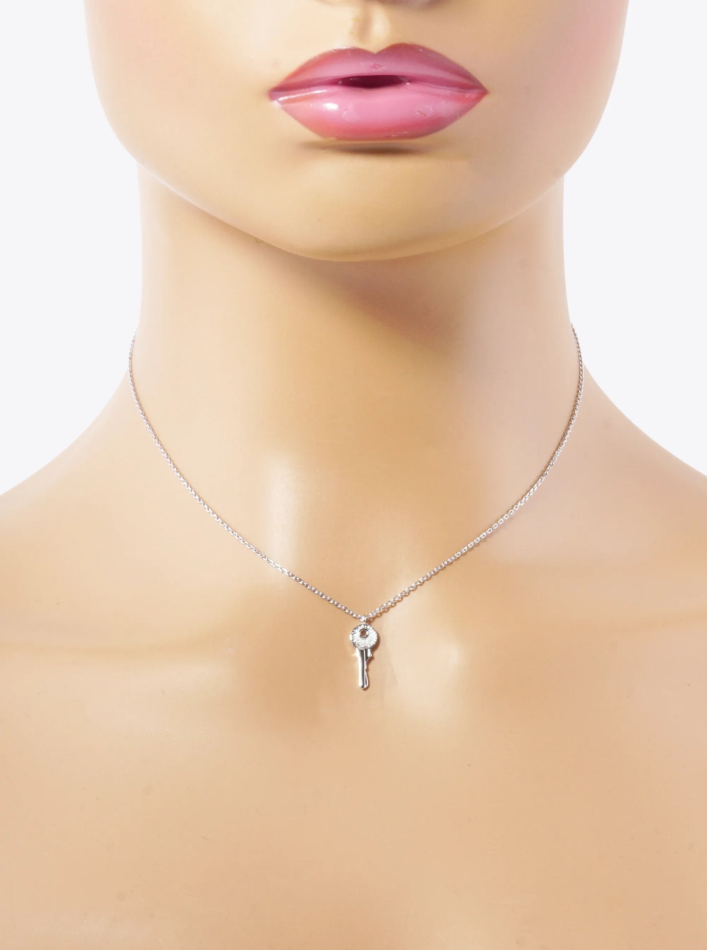 White Gold Dipped Simple Key Pendant Necklace