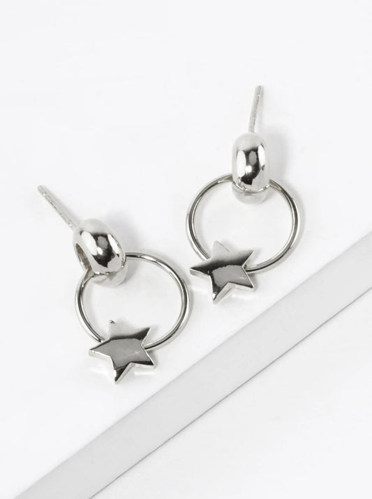 White Gold Dipped Star Door Knocker Post Earrings