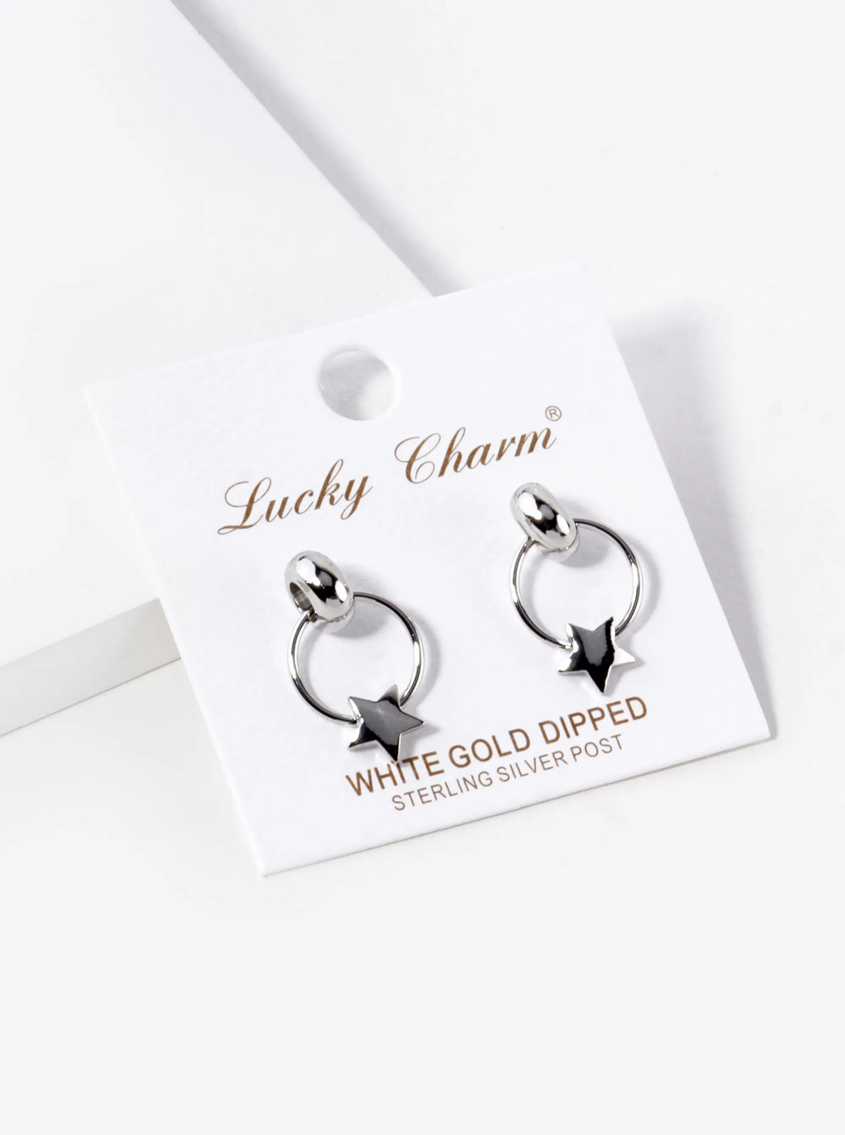 White Gold Dipped Star Door Knocker Post Earrings