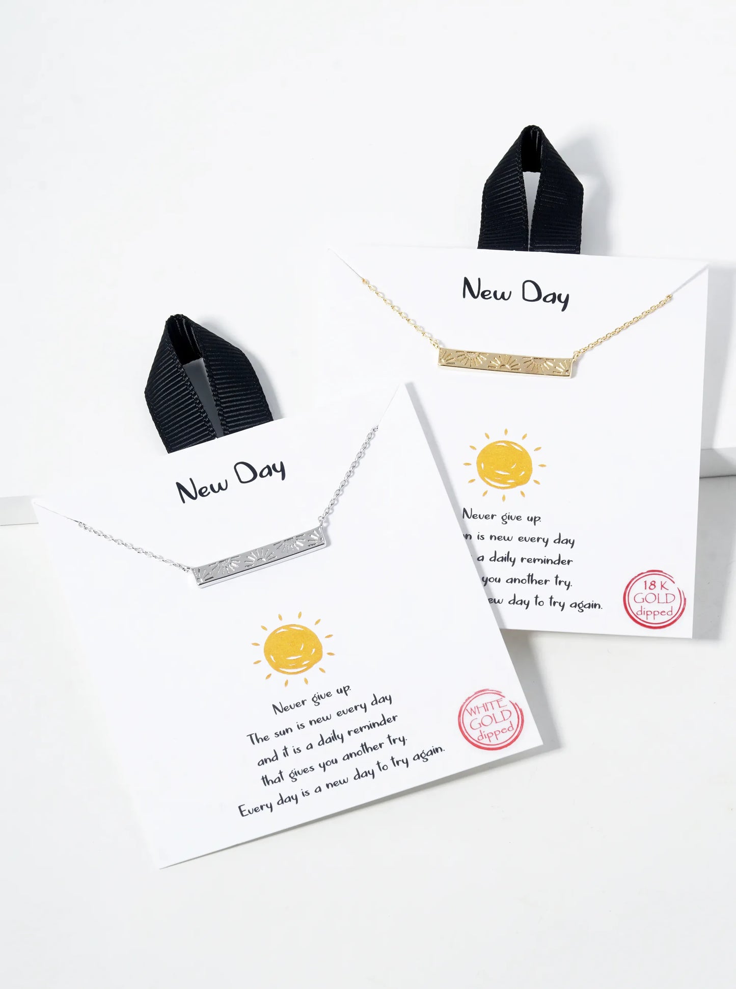 White Gold Dipped Sun Engraved Bar Pendant Necklace