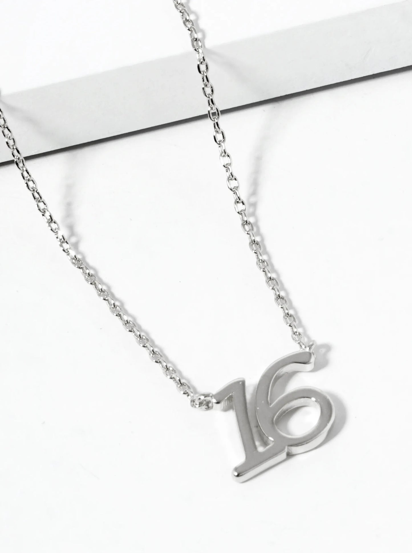 White Gold Dipped Sweet 16 Pendant Necklace