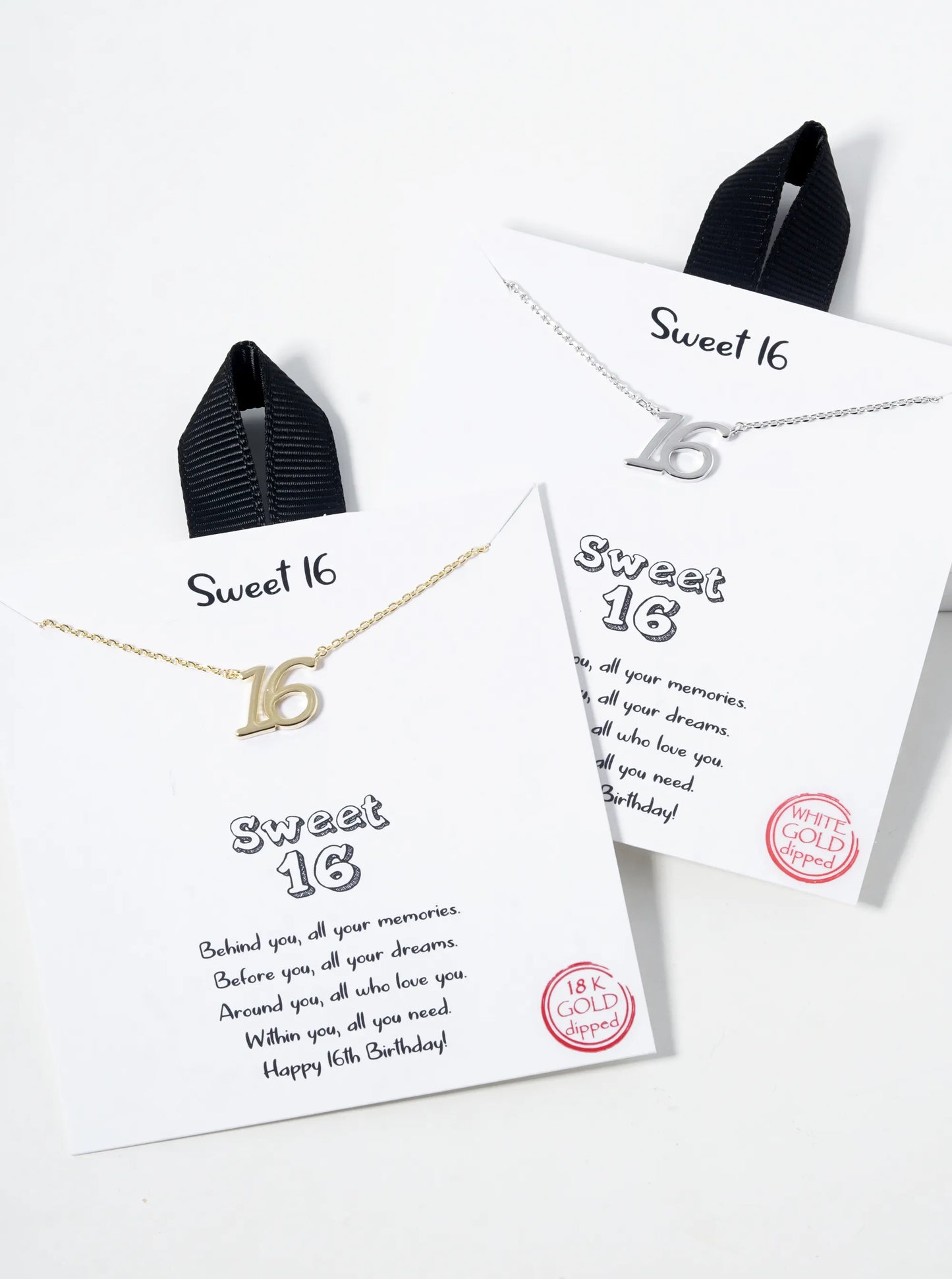 White Gold Dipped Sweet 16 Pendant Necklace