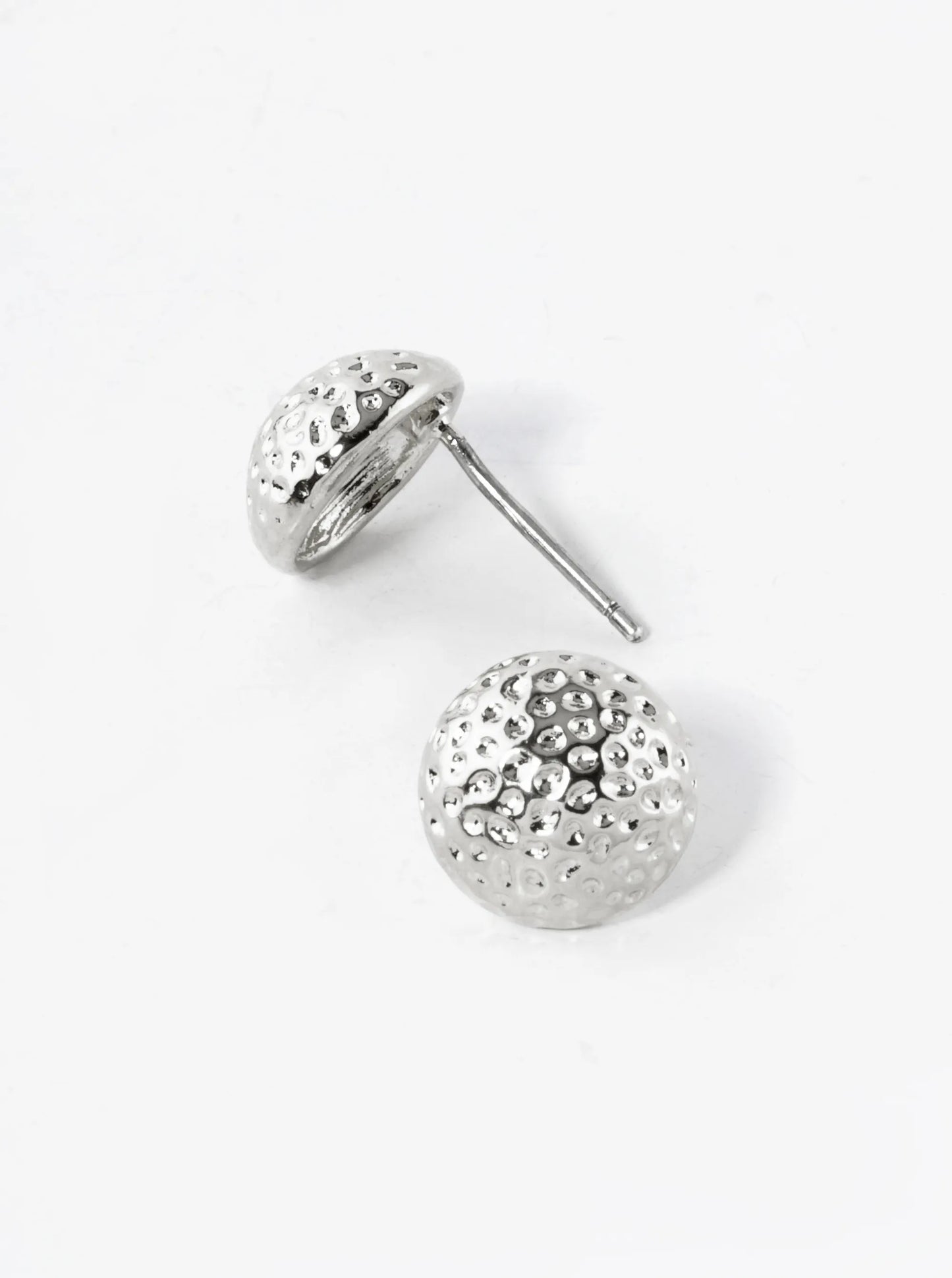 White Gold Dipped Textured 10mm Button Stud Earrings