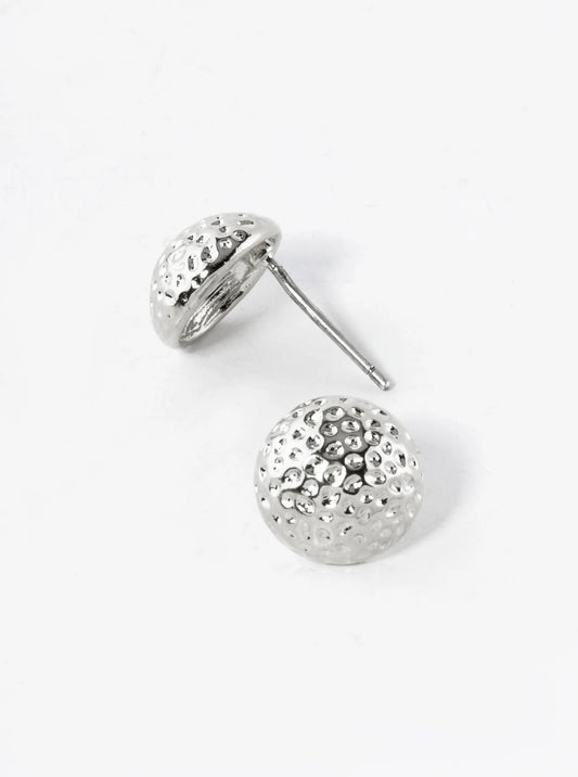White Gold Dipped Textured 10mm Button Stud Earrings
