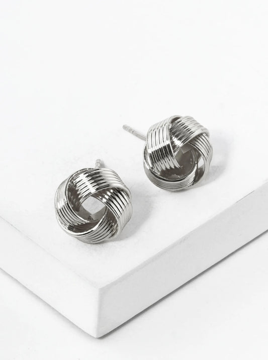 White Gold Dipped Textured 10mm Love Knot Stud Earrings