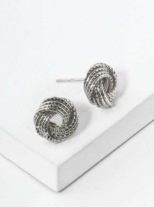 White Gold Dipped Textured 11mm Love Knot Stud Earrings