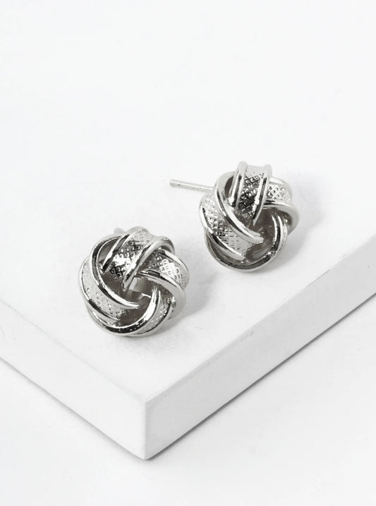 White Gold Dipped Textured 11mm Love Knot Stud Earrings