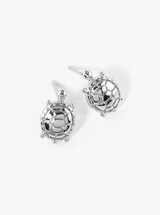 White Gold Dipped Textured 11mm Turtle Stud Earrings