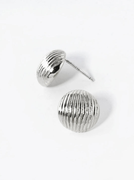 White Gold Dipped Textured 12mm Button Stud Earrings