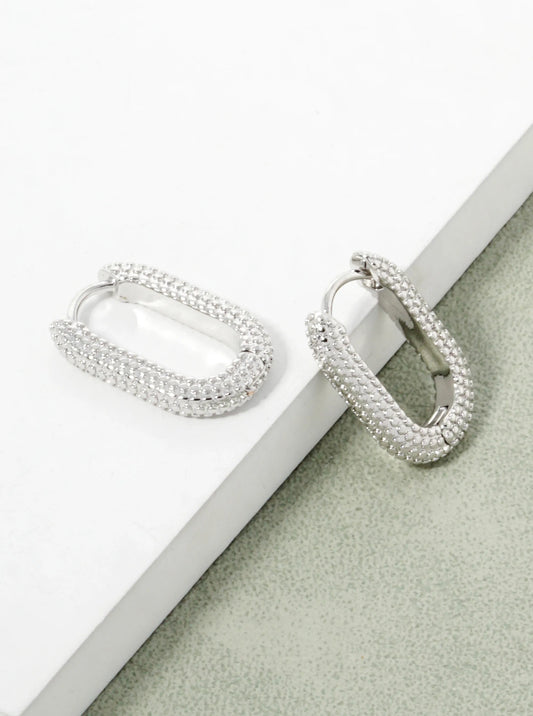 White Gold Dipped Textured 20mm Oval Hoop Earrings
