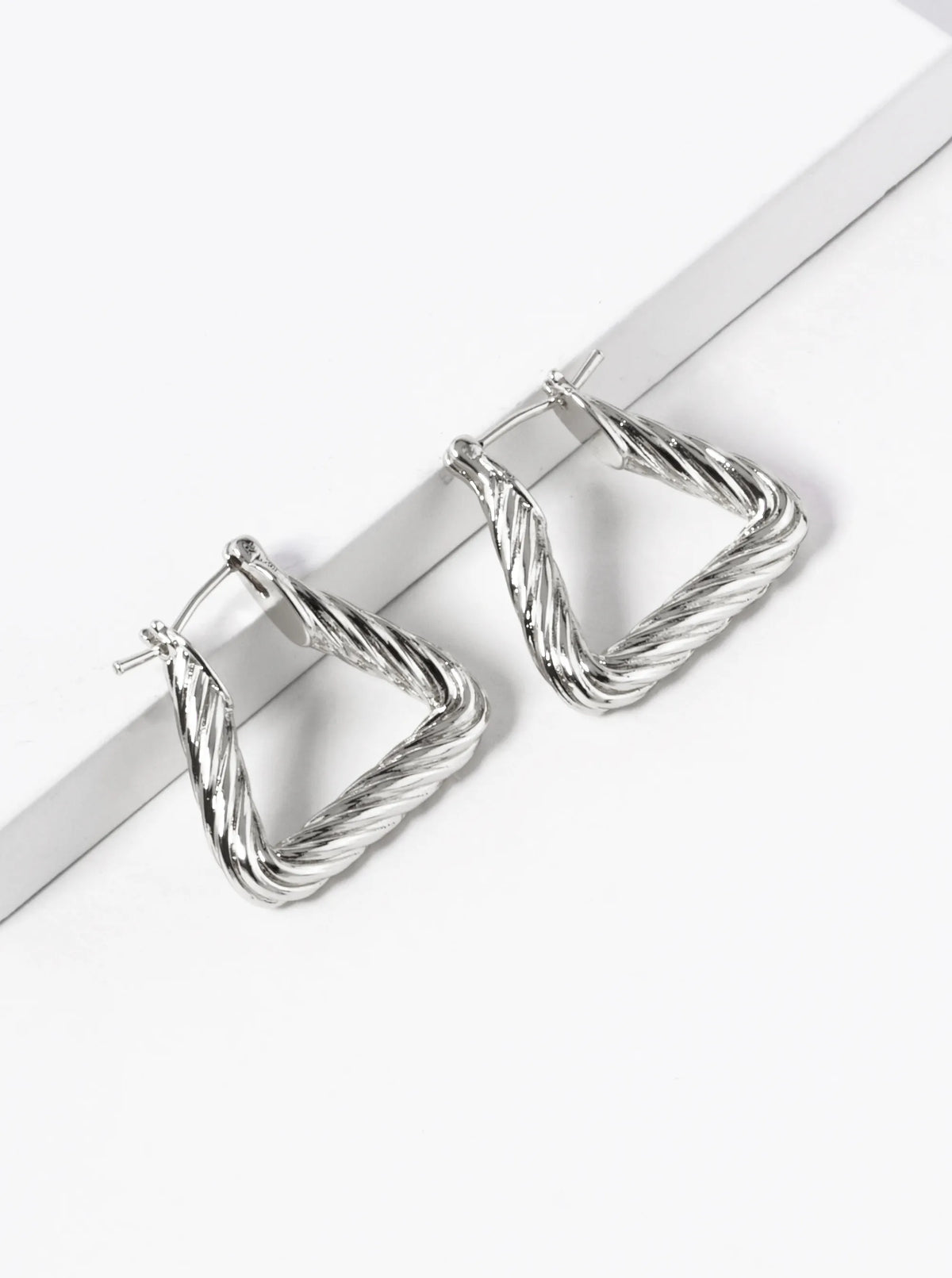 White Gold Dipped Textured 20mm Triangle Brass Hoop Earrings