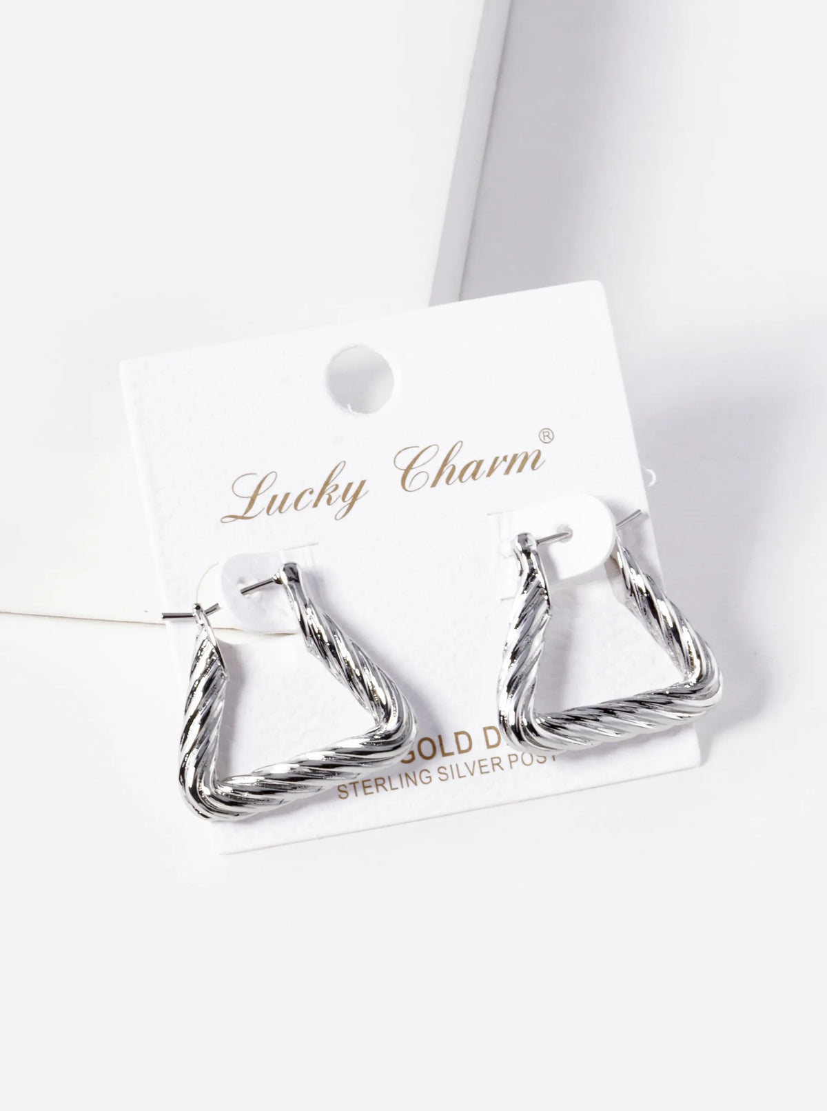 White Gold Dipped Textured 20mm Triangle Brass Hoop Earrings