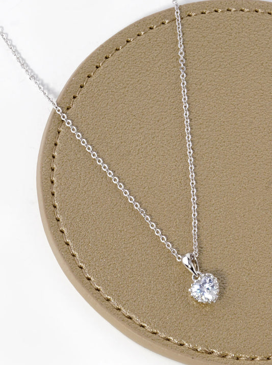 White Gold Dipped Textured 7mm CZ Stone Heart Pendant Necklace