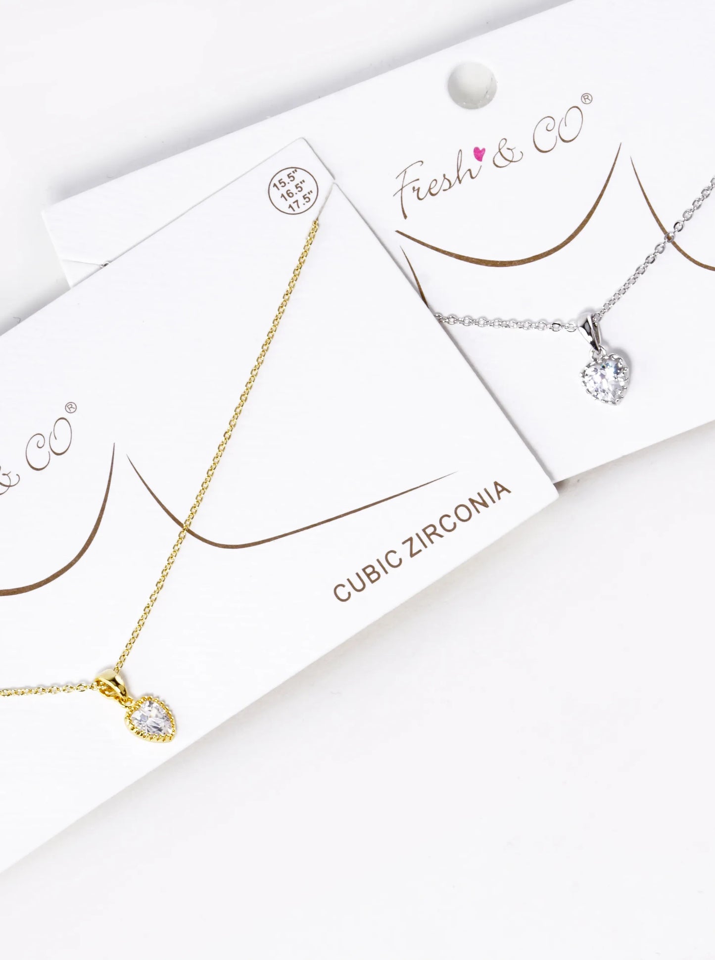 White Gold Dipped Textured 7mm CZ Stone Heart Pendant Necklace