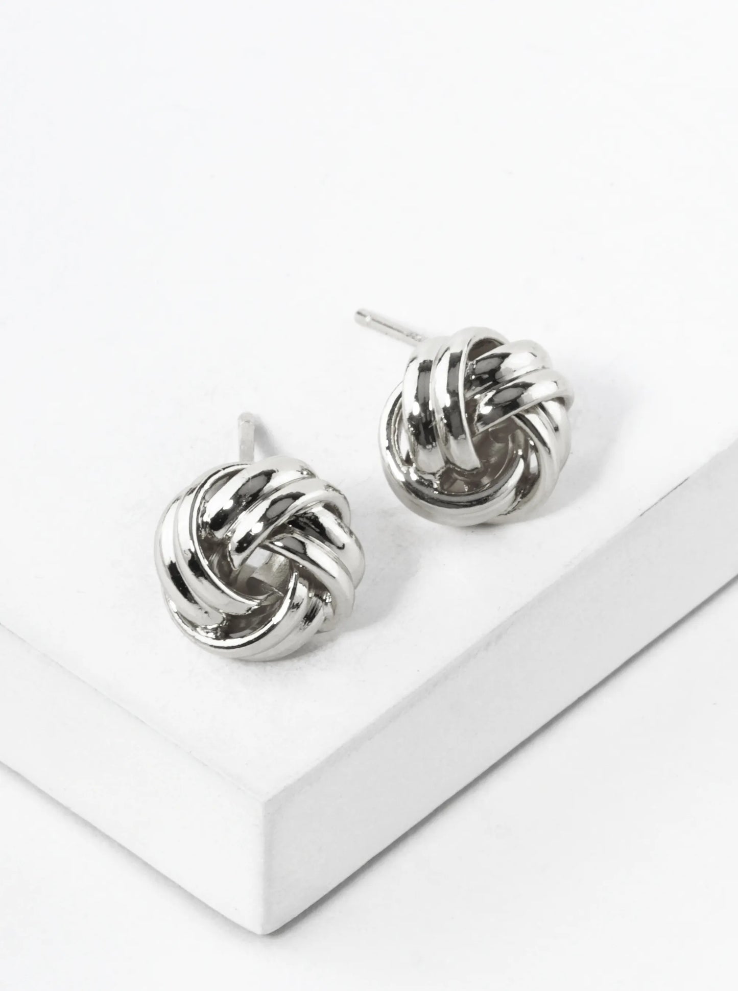 White Gold Dipped Textured 9mm Love Knot Stud Earrings
