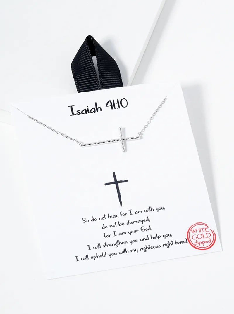 White Gold Dipped Textured Brass Cross Pendant Necklace
