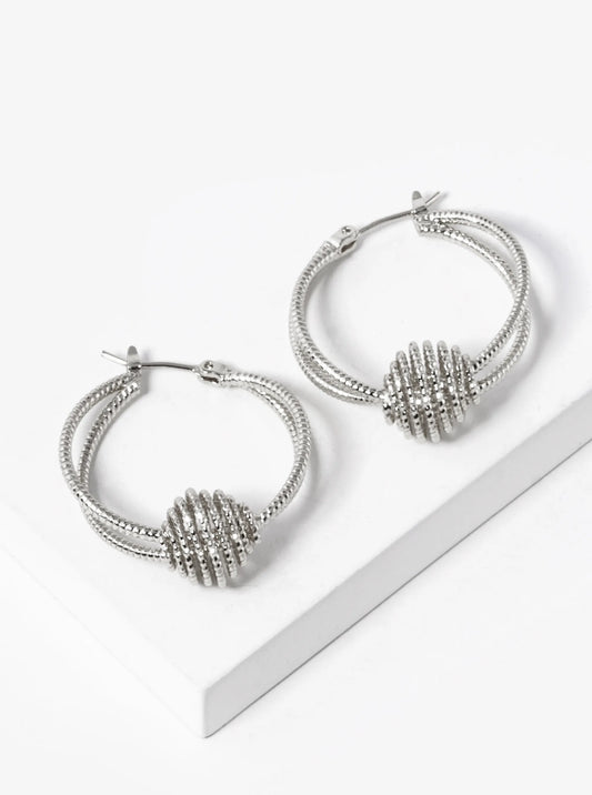 White Gold Dipped Textured Double Hoop Earrings