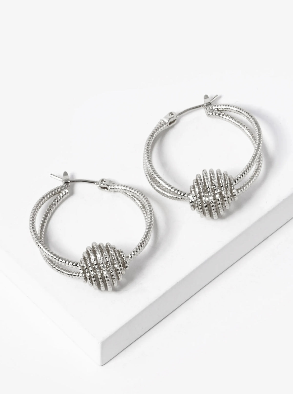 White Gold Dipped Textured Double Hoop Earrings
