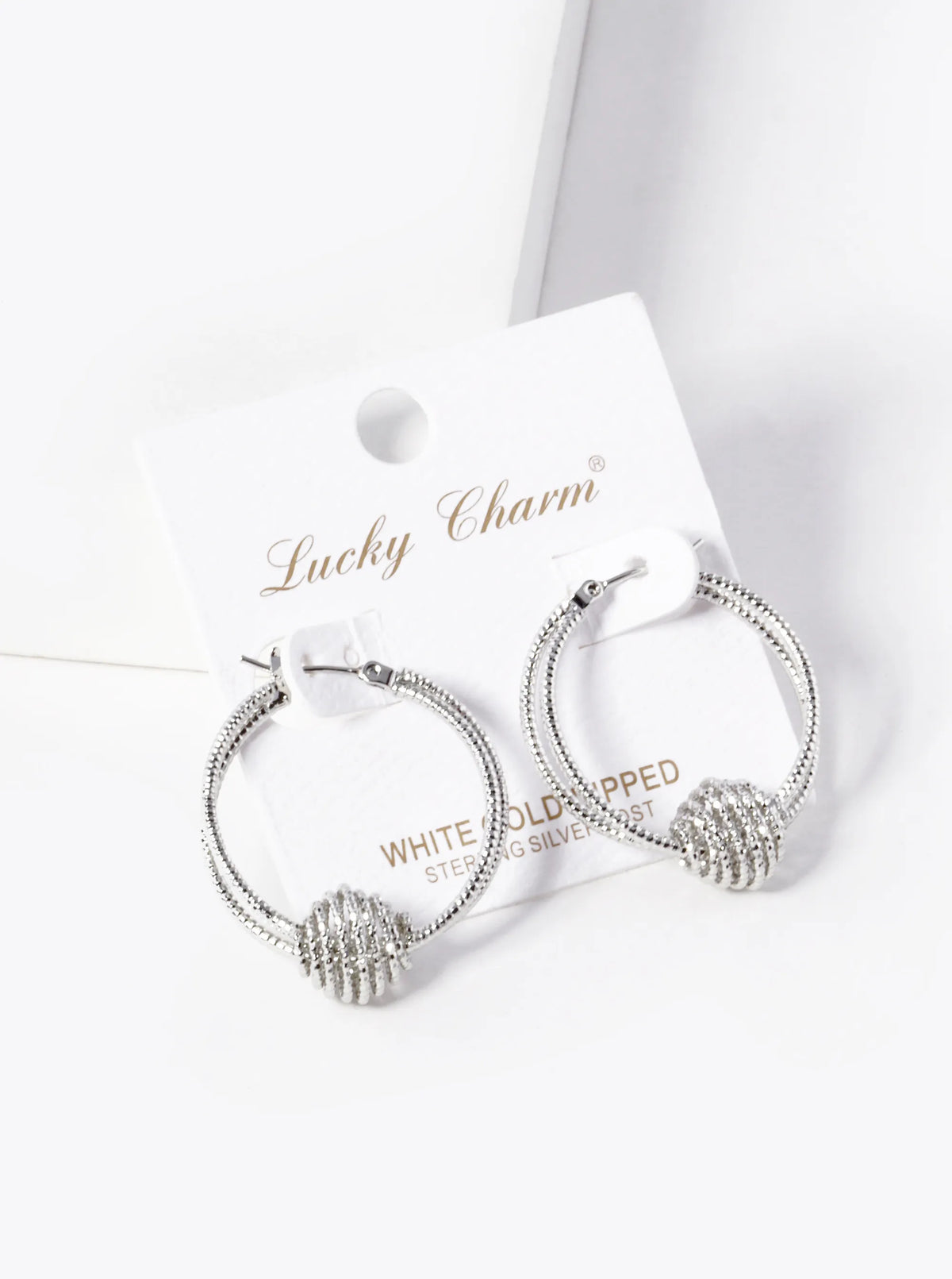 White Gold Dipped Textured Double Hoop Earrings