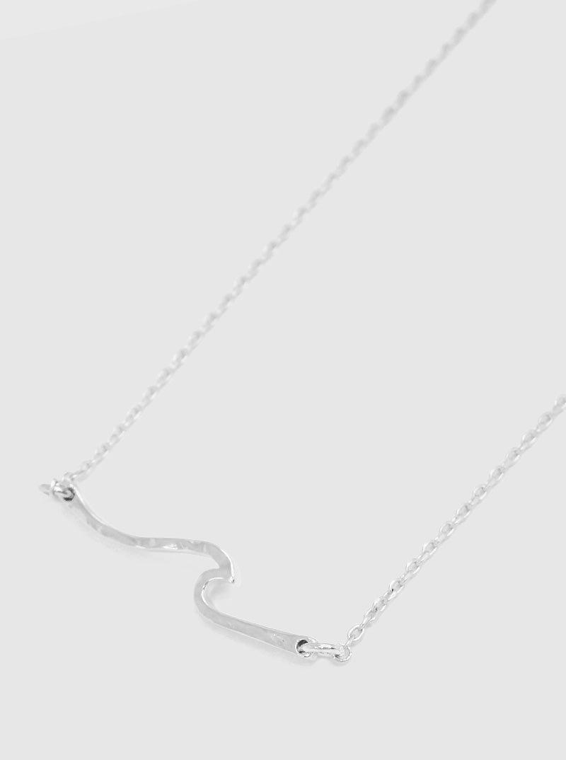 White Gold Dipped Textured Metal Wave Pendant Necklace