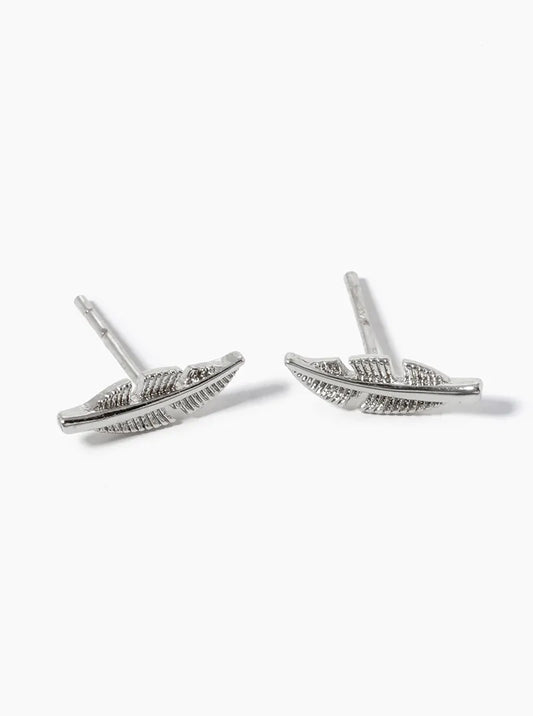 White Gold Dipped Textured Tiny Leaves Post Stud Earrings