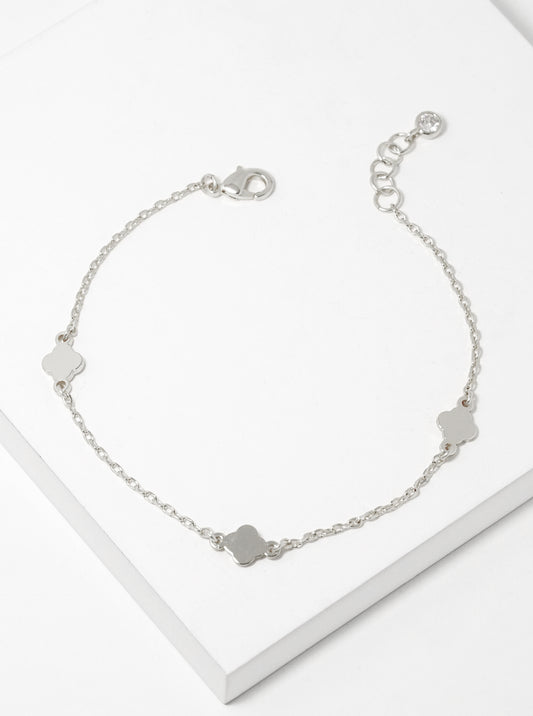 White Gold Dipped Three Dainty Quatrefoil Chain Bracelet