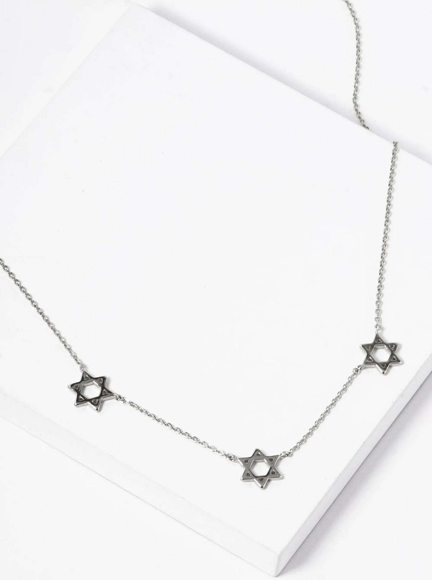 White Gold Dipped Three Star Of David Necklace