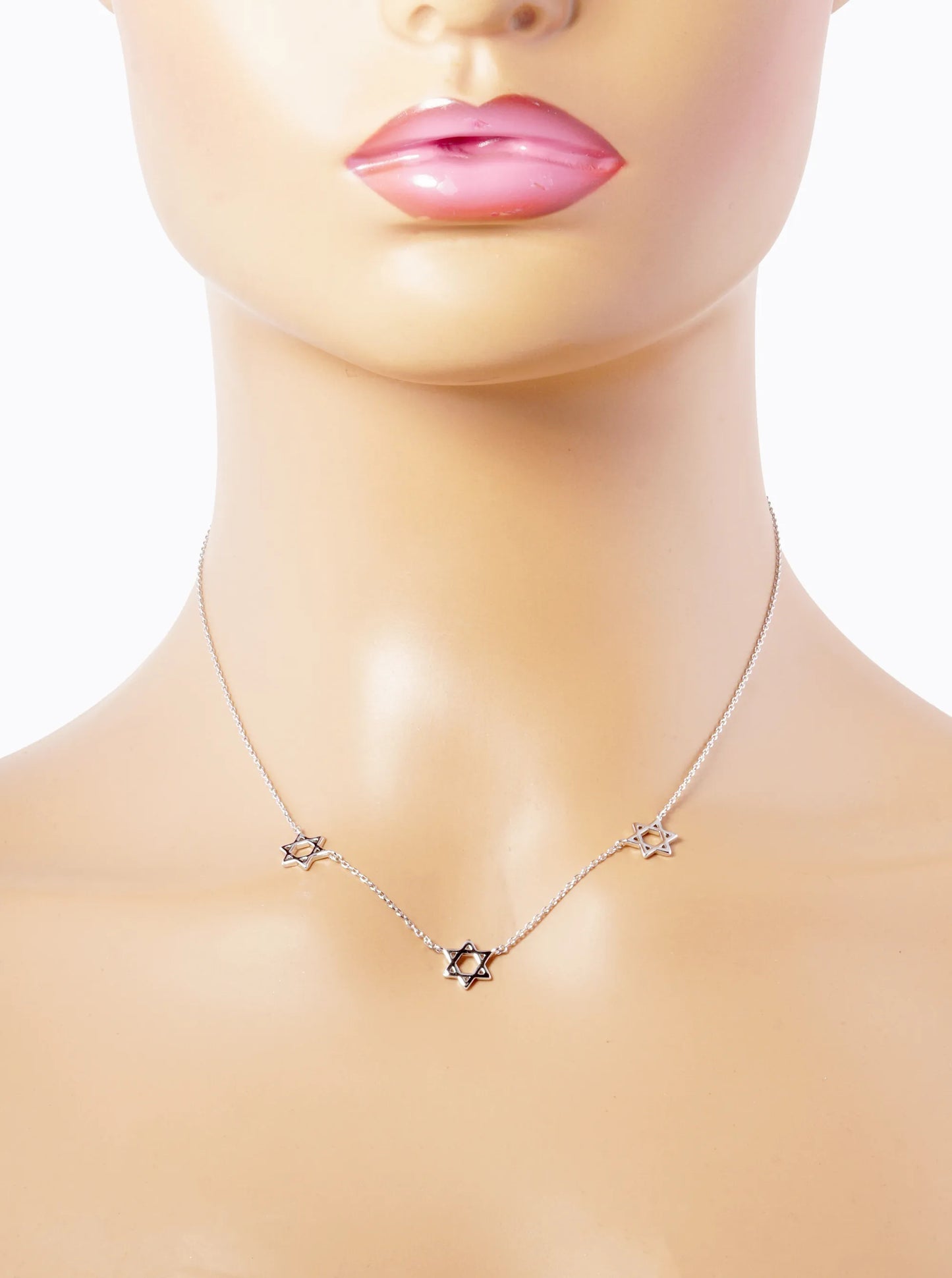 White Gold Dipped Three Star Of David Necklace
