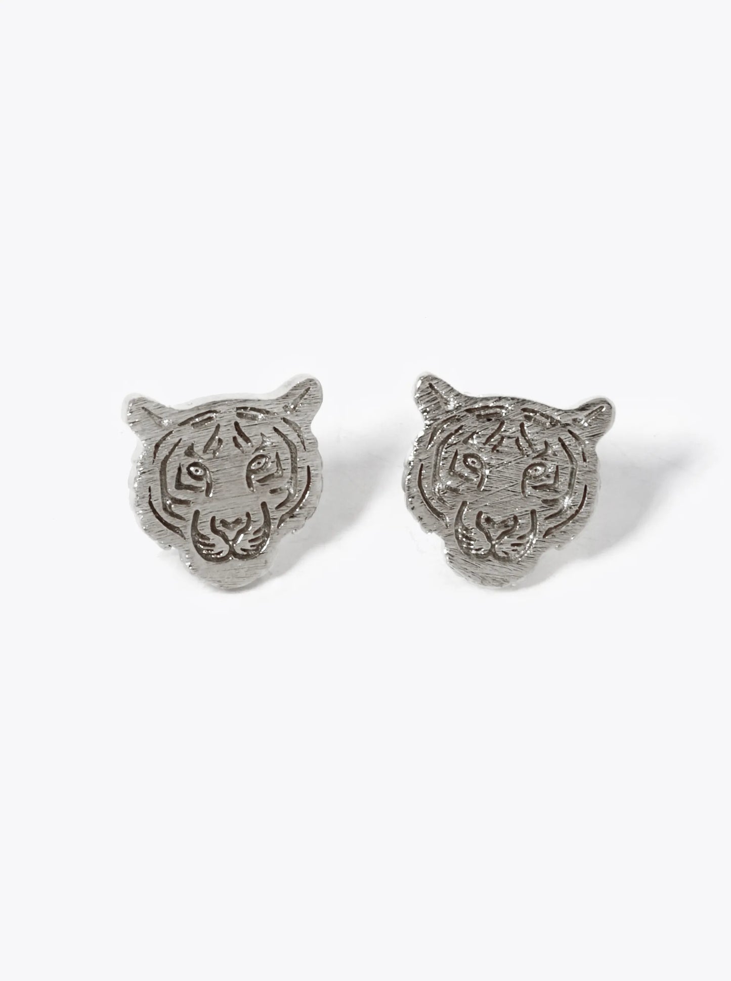White Gold Dipped Tiger Stud Earrings