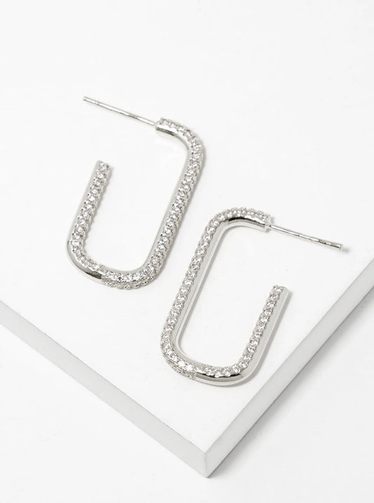 White Gold Dipped Tiny CZ Pave Delicate Open Hoop Earrings