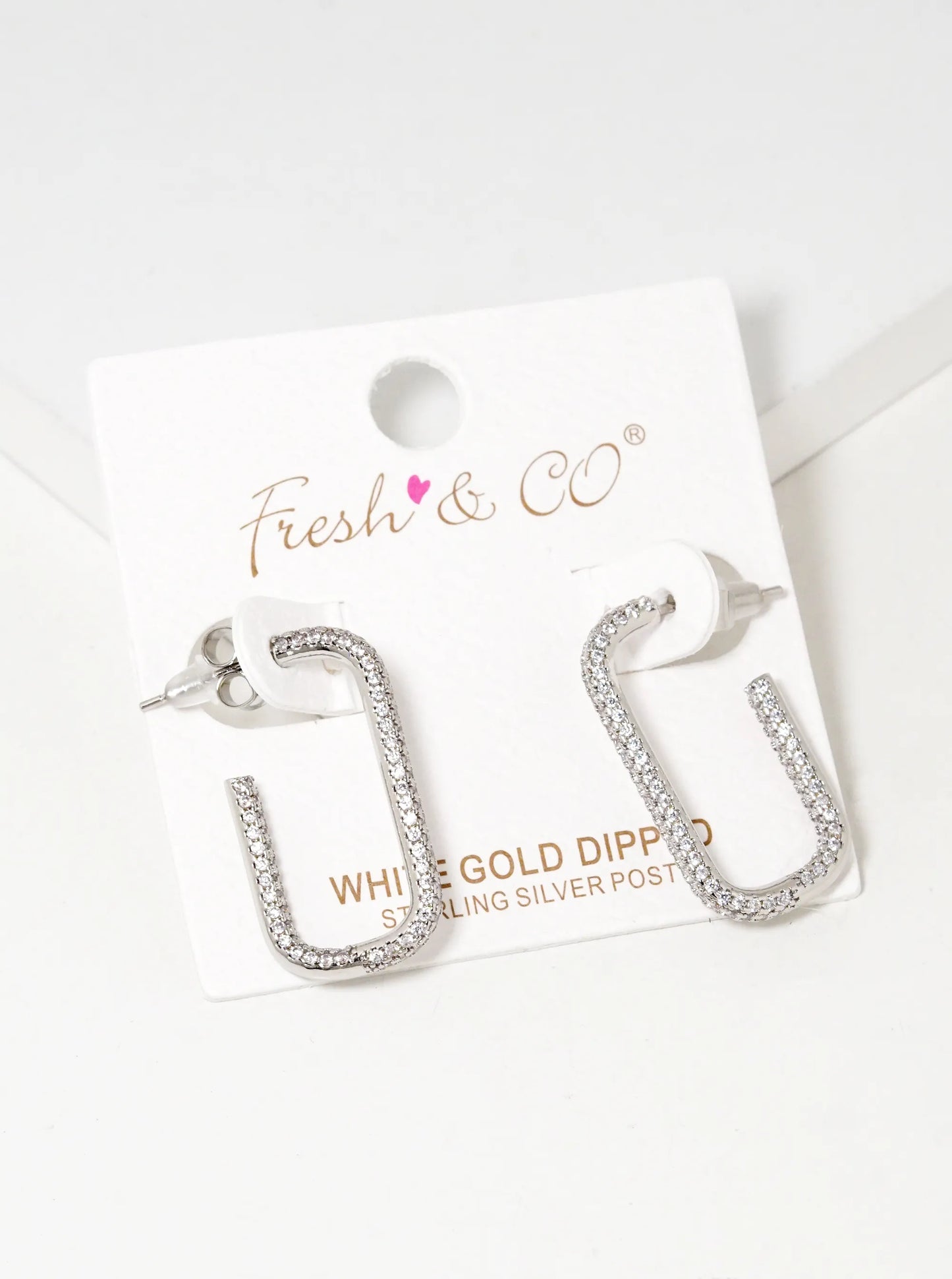 White Gold Dipped Tiny CZ Pave Delicate Open Hoop Earrings