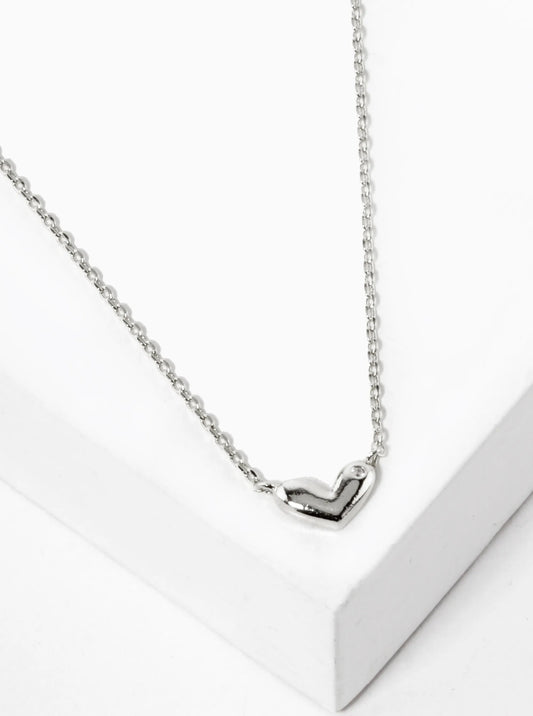 White Gold Dipped Tiny Heart With CZ Stone Pendant Necklace