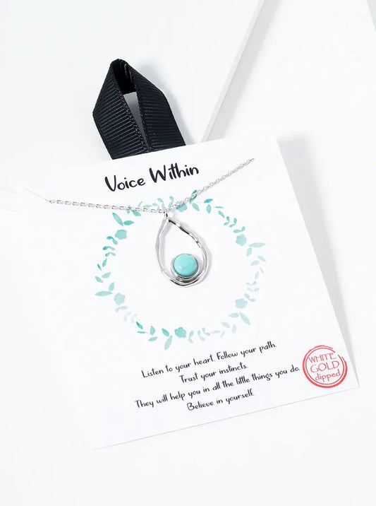 White Gold Dipped Turquoise Teardrop Pendant Necklace