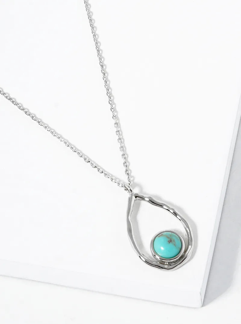 White Gold Dipped Turquoise Teardrop Pendant Necklace