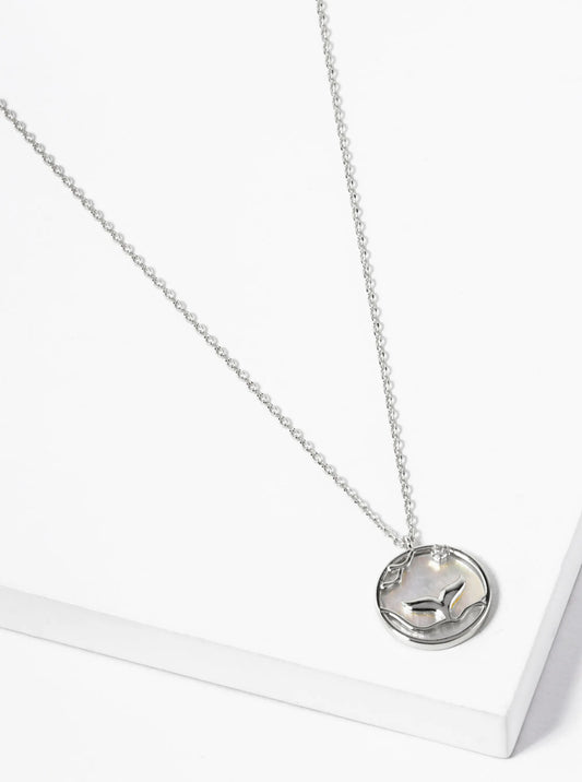 White Gold Dipped Whale Tail MOP Round Pendant Necklace
