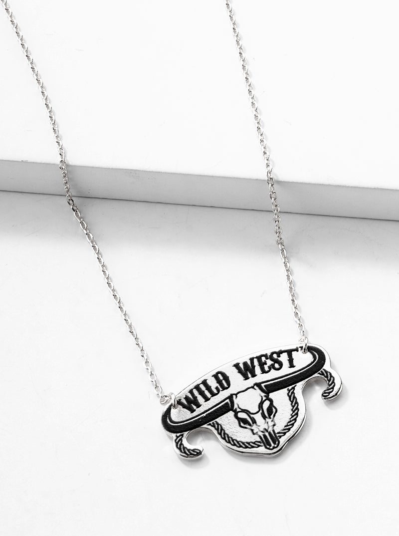 White Gold Dipped Wild West Null Head Skull Pendant Necklace