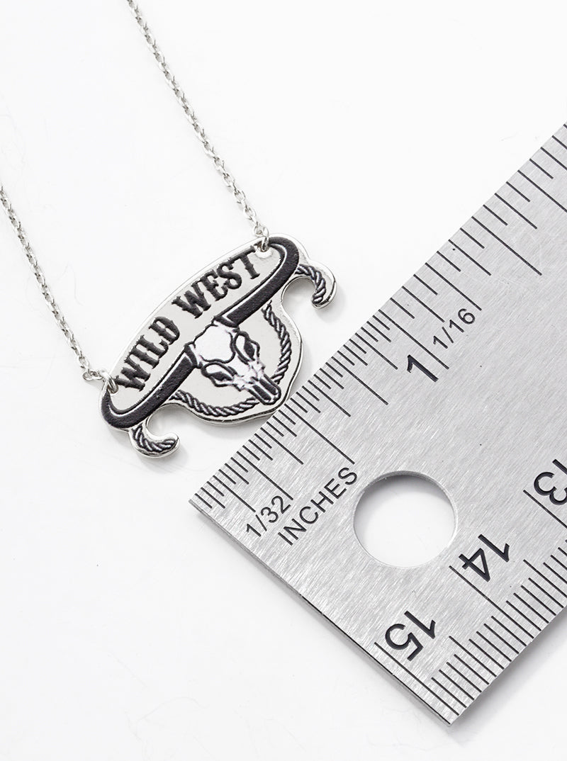White Gold Dipped Wild West Null Head Skull Pendant Necklace