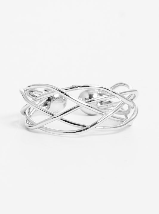 White Gold Dipped Wire Adjustable Brass Cuff Ring