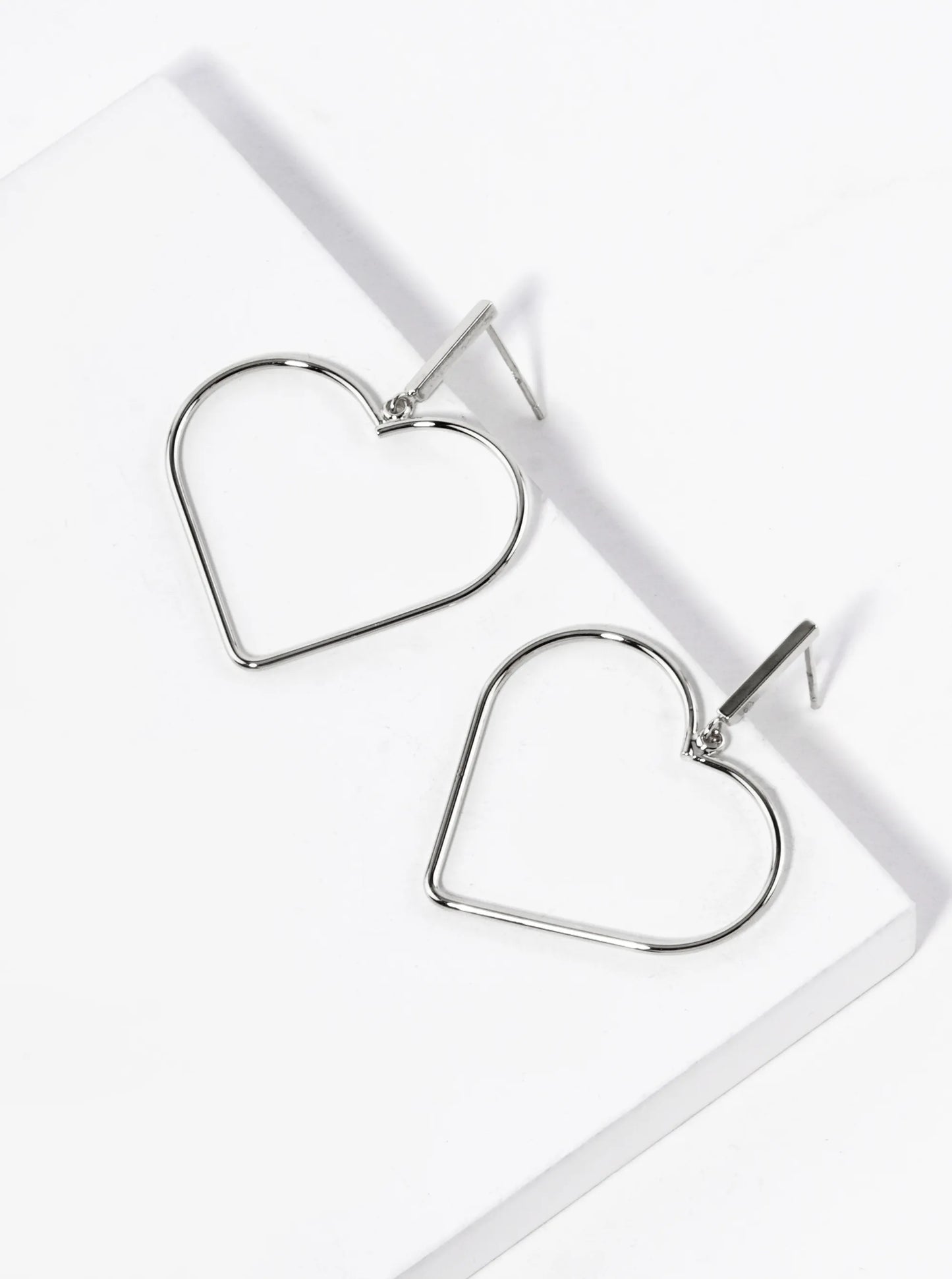 White Gold Dipped Wire Heart Drop Dangle Post Earrings