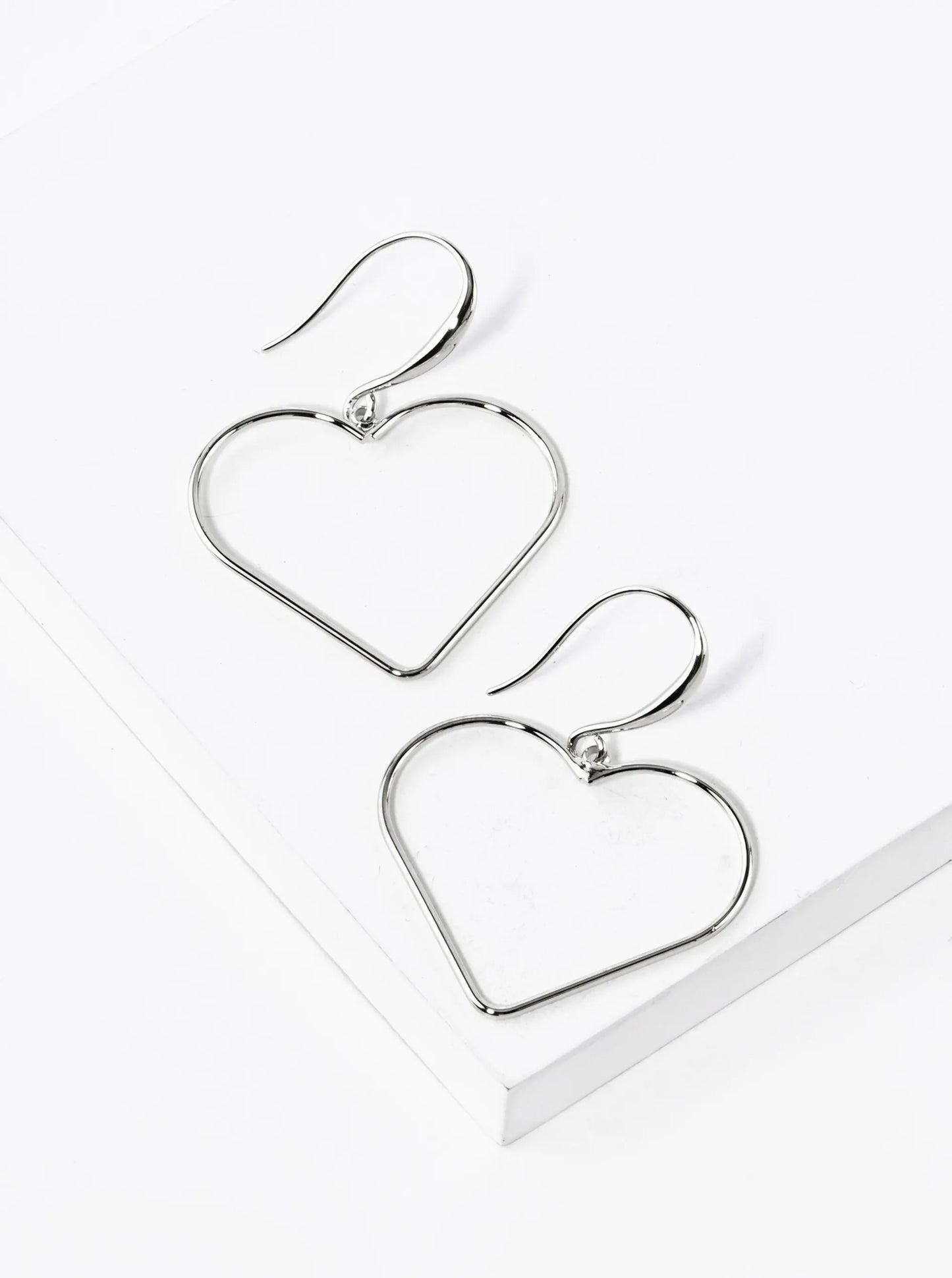 White Gold Dipped Wire Heart Drop Lightweight Earrings