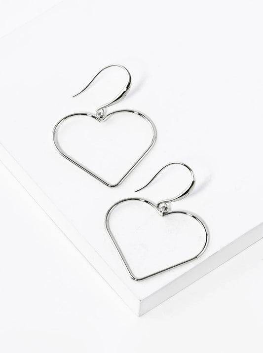 White Gold Dipped Wire Heart Drop Lightweight Earrings