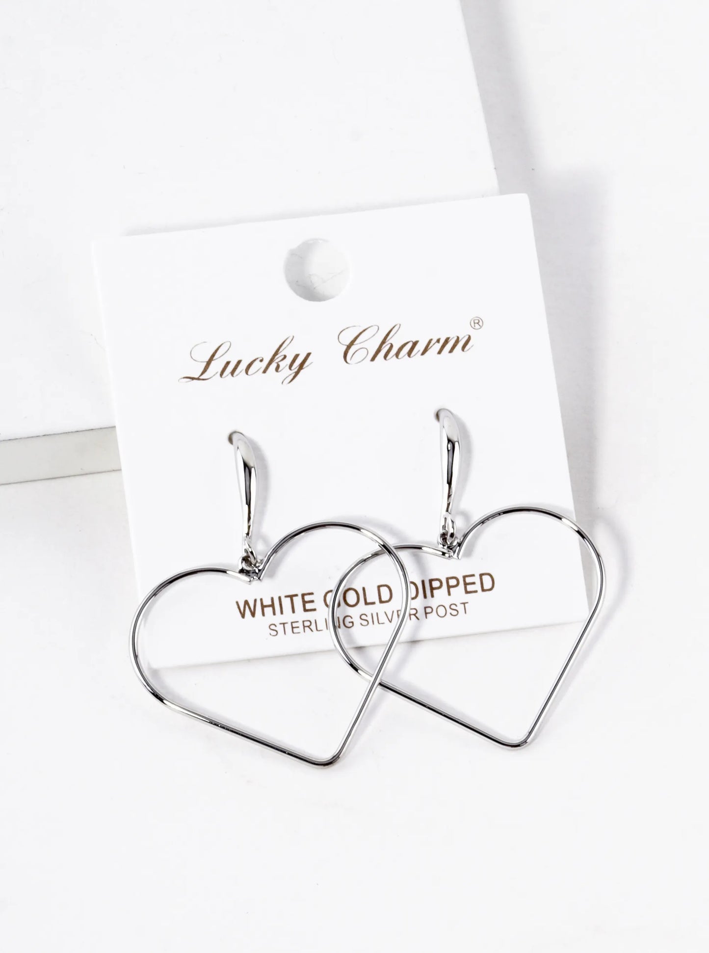 White Gold Dipped Wire Heart Drop Lightweight Earrings